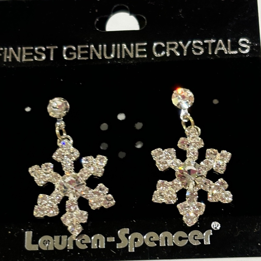 New crystal rhinestone snowflake pierced earrings Christmas winter holiday